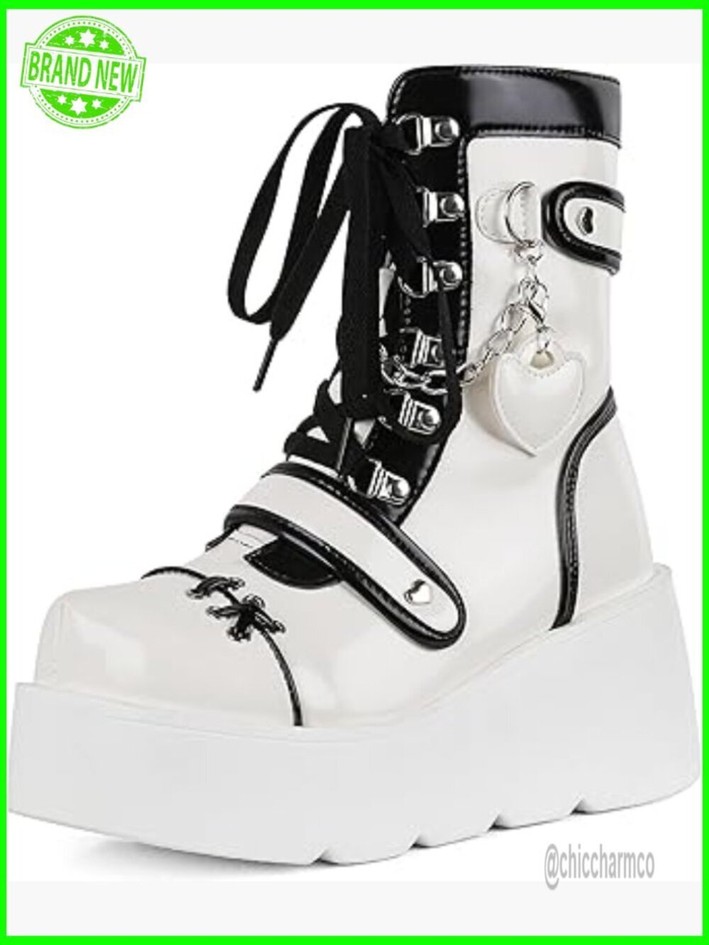 Women's Platform Ankle Boots Wedge Heel Combat Lace Up Goth Rave Boots Chain